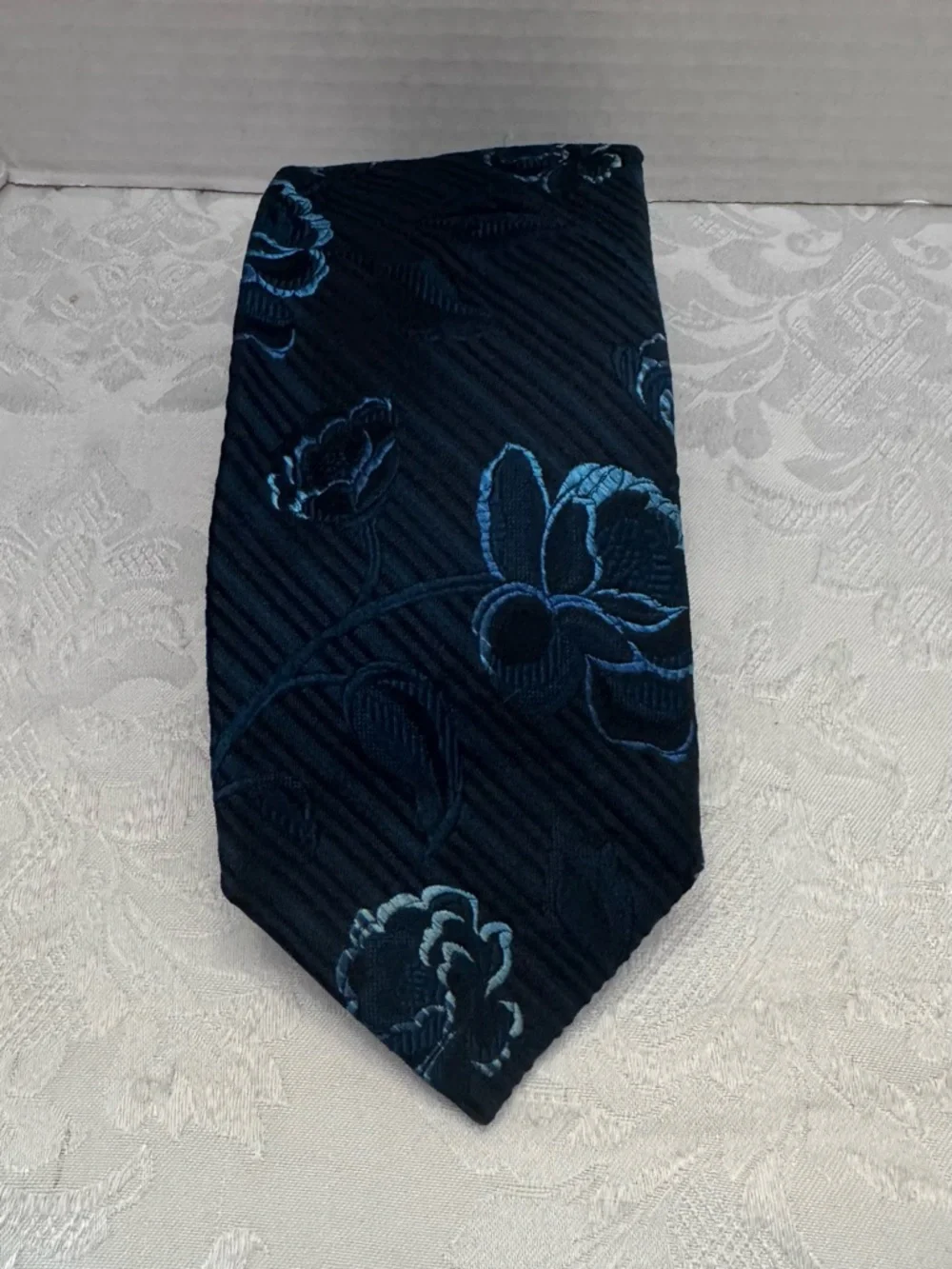 Profuomo Italy Silk Tie Black Green‎ Jacquard Floral Old Money Dapper Dad Career